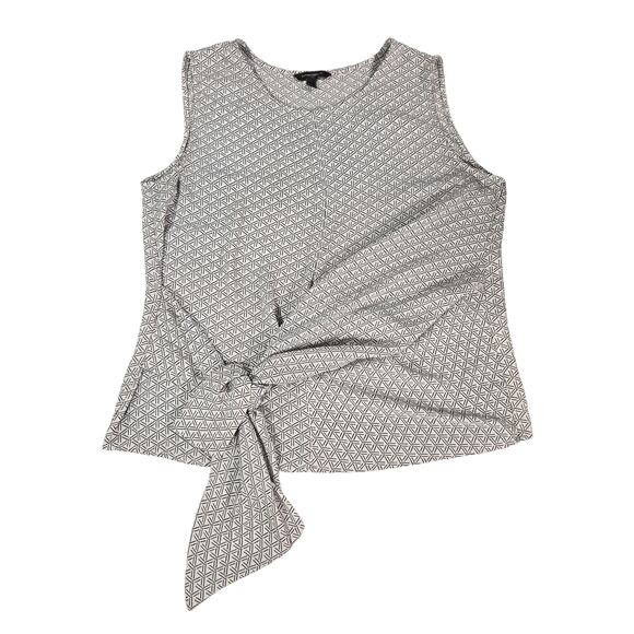 Banana Republic Wom LG Sleeveless Blouse Tie Front Geometric Abstract Office EUC - Picture 2 of 11